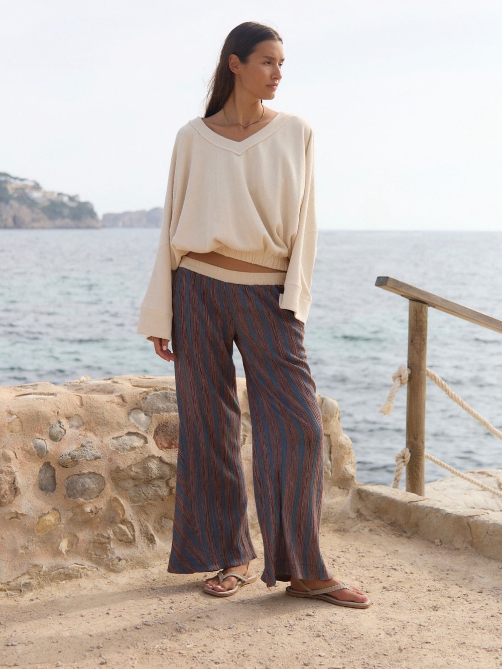 Free People Bel Striped Flared Pants